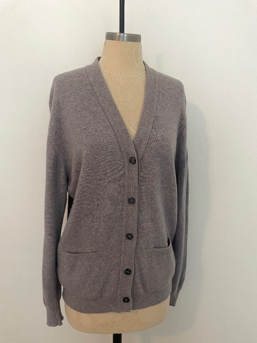 Vintage James Pringle Gray Lavender Wool Button Cardigan Sweater Unisex Medium